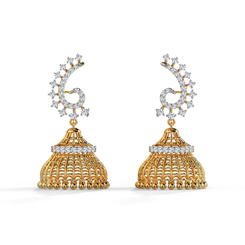 Scroll and Bead Diamond Jhumkas