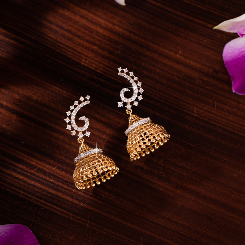 Scroll and Bead Diamond Jhumkas