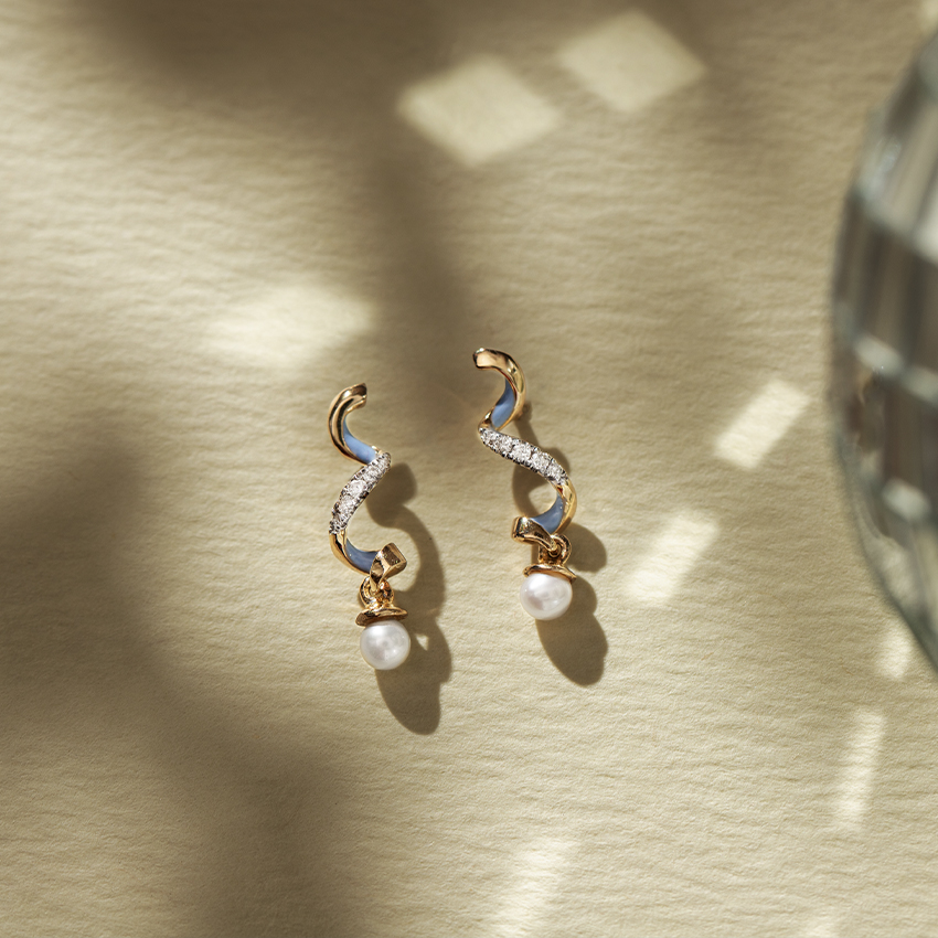 Azure Twirl Pearl Drop Earrings