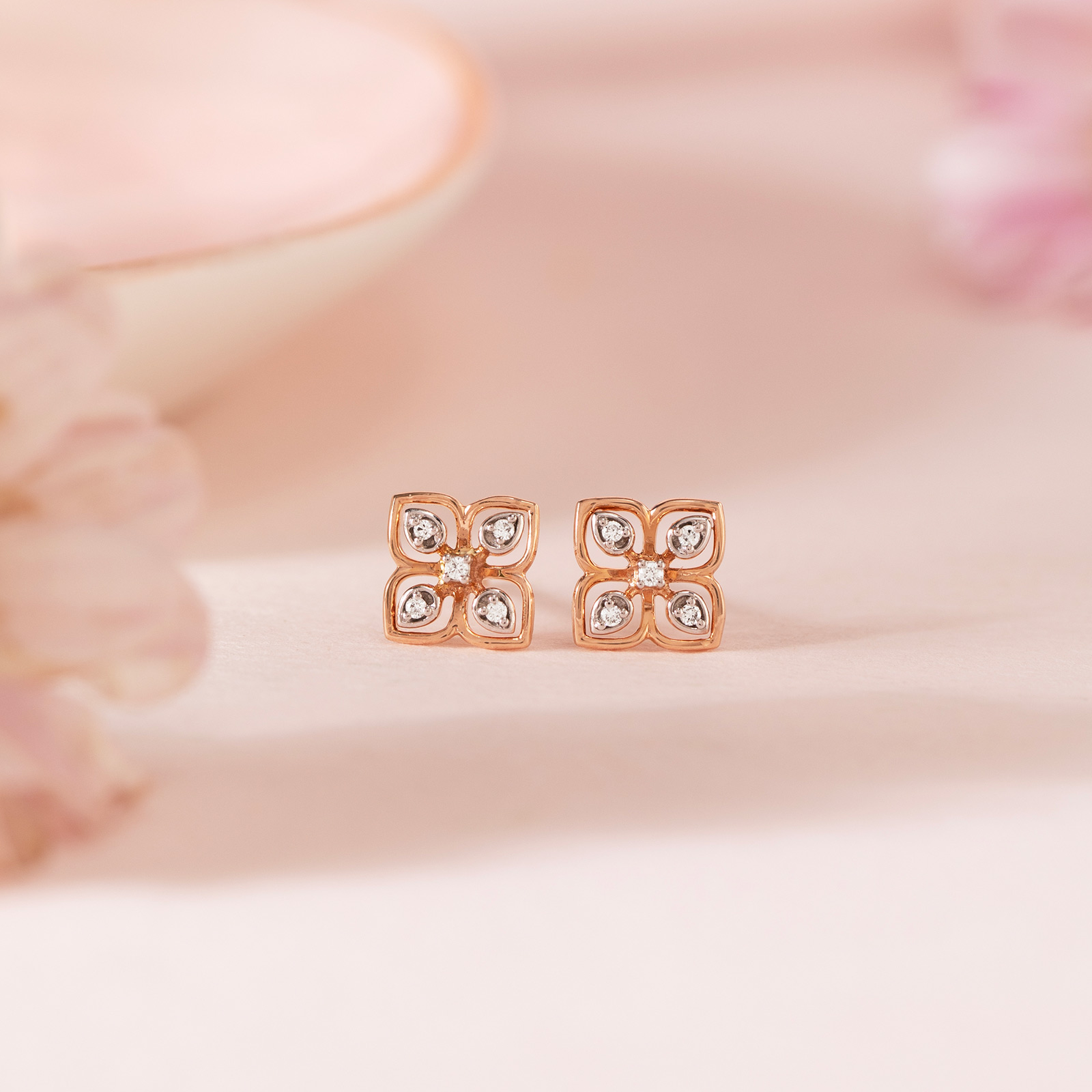 Lovely Blossom Diamond Stud Earrings