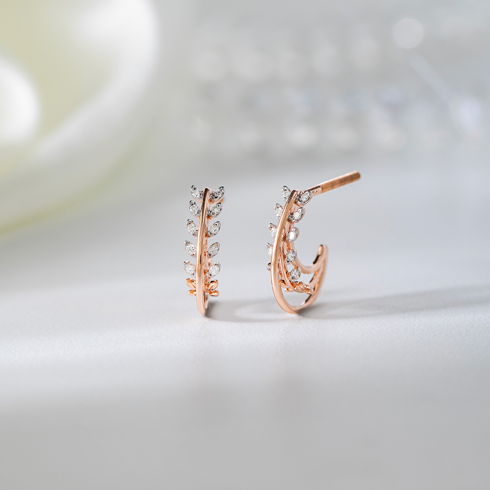 Floral Leaf diamond Classic Hoops