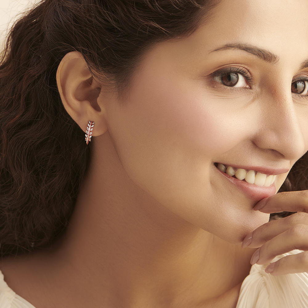 Floral Leaf diamond Classic Hoops