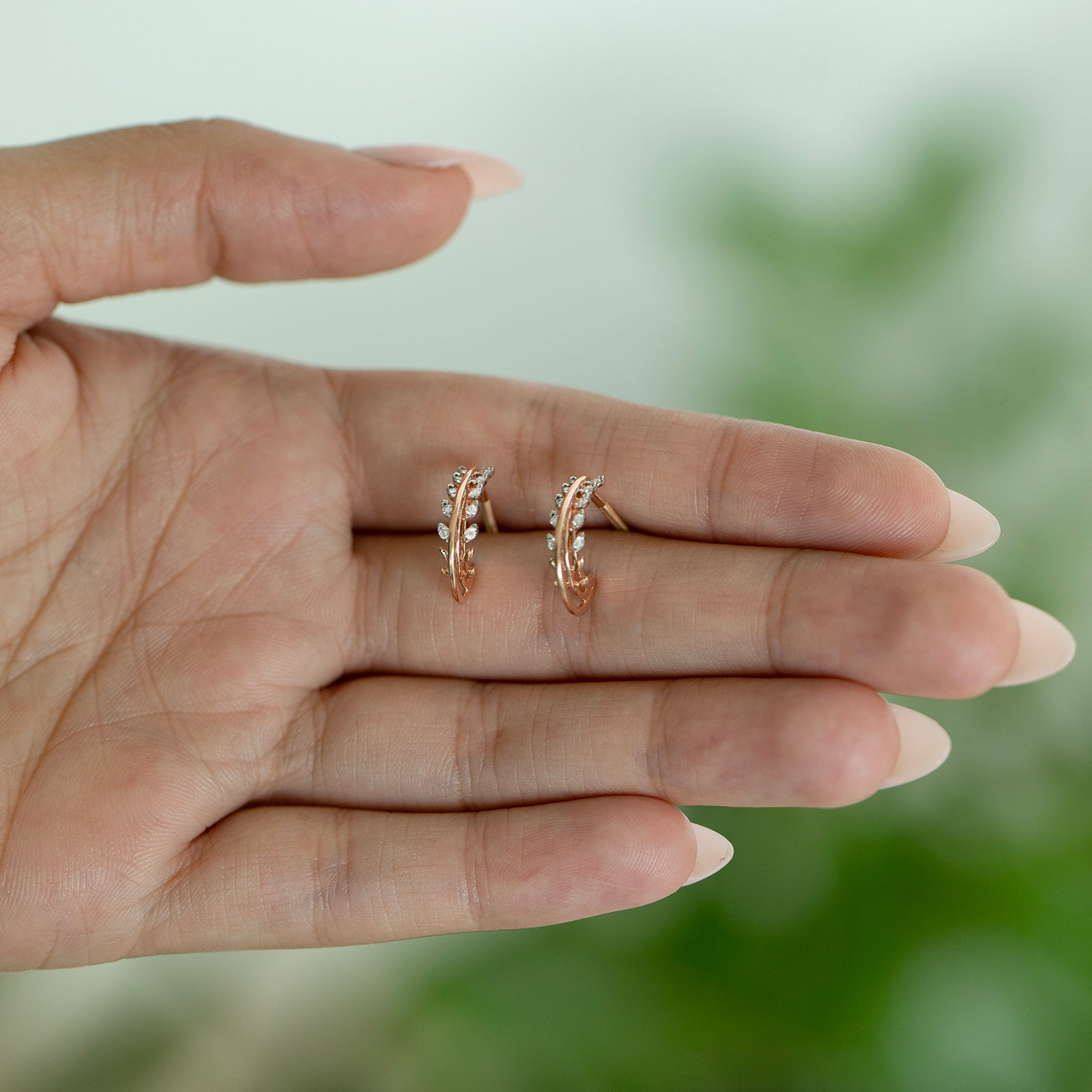 Floral Leaf diamond Classic Hoops