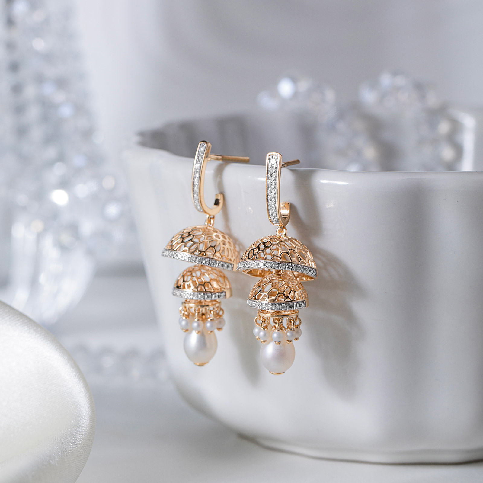 Layered Bell Gemstone Jhumkas