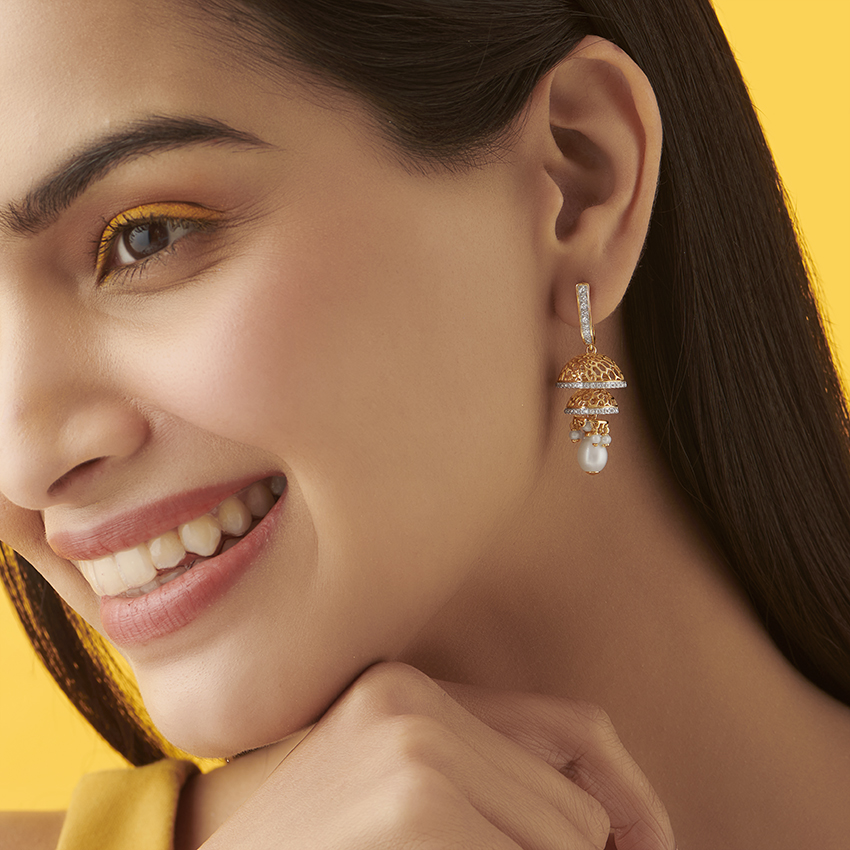 Layered Bell Gemstone Jhumkas