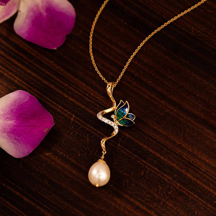 Ribbon Drop Butterfly Pearl Pendant