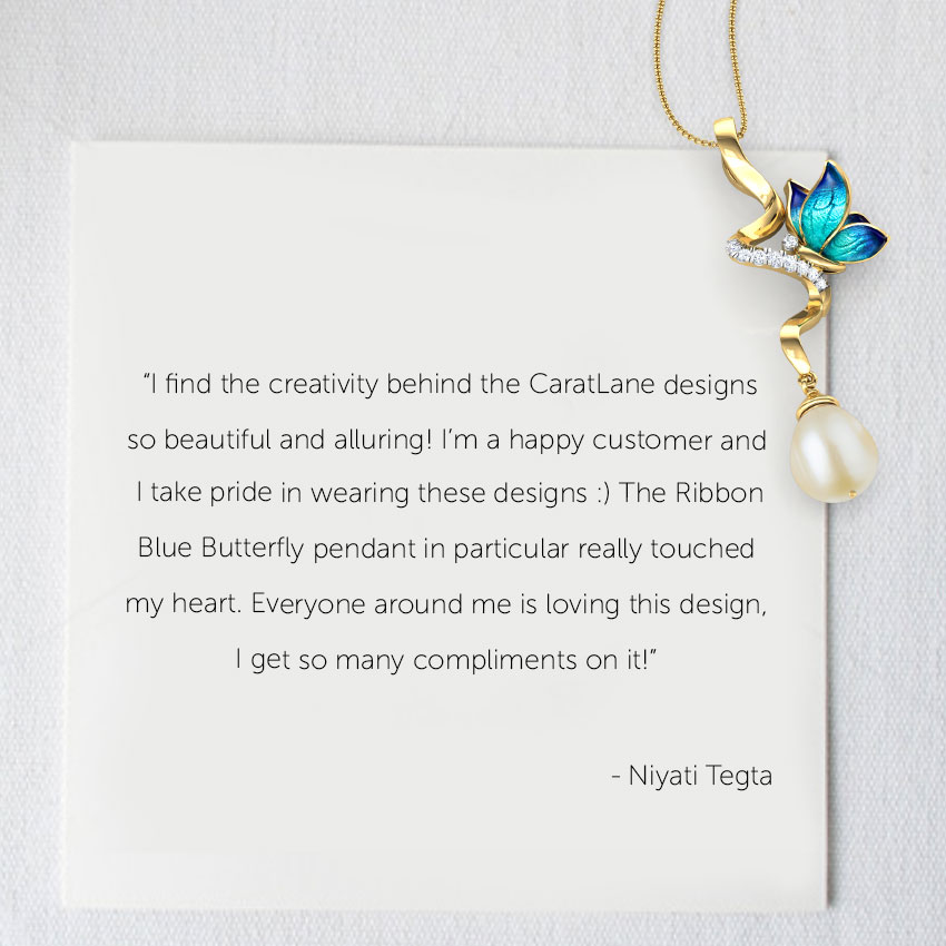 Ribbon Drop Butterfly Pearl Pendant