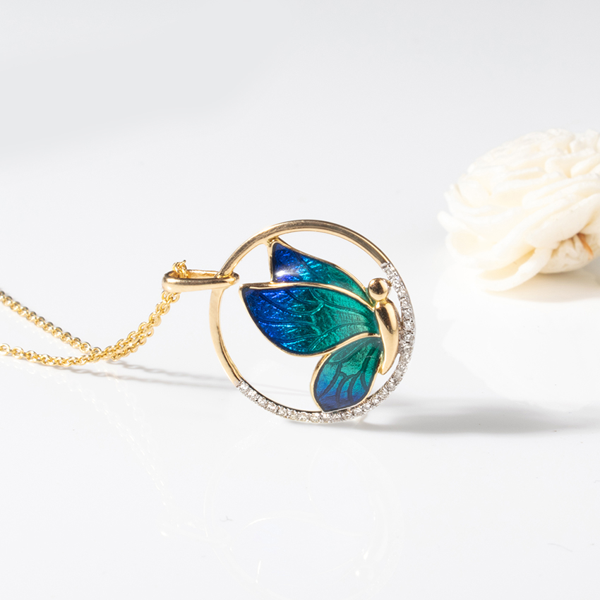 Encircle Blue Butterfly Diamond Pendant