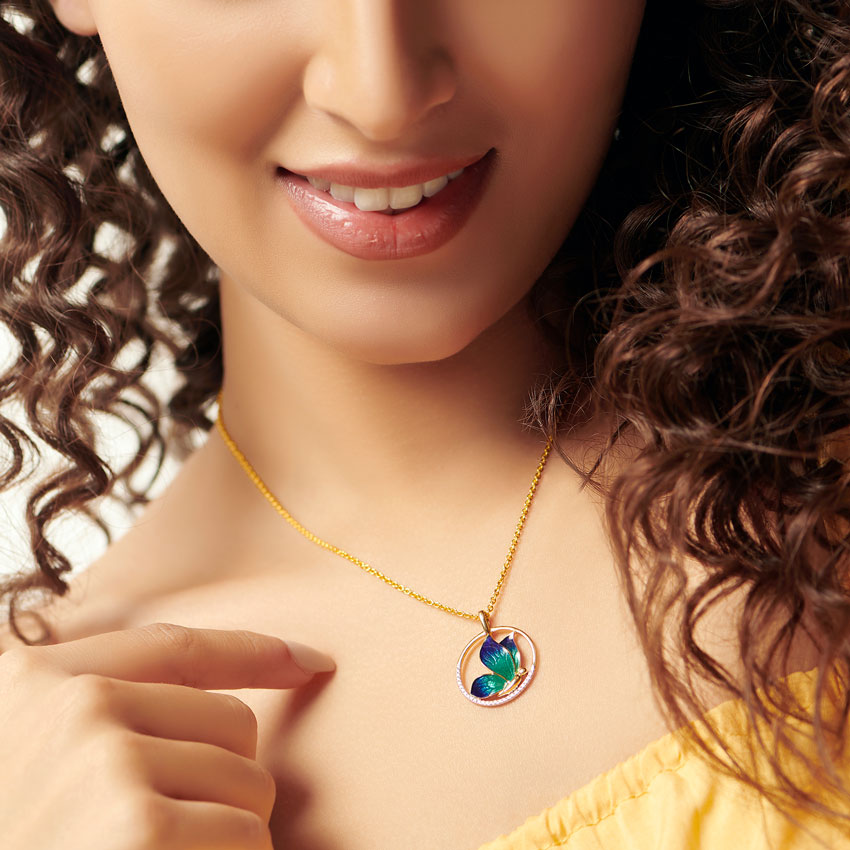 Encircle Blue Butterfly Diamond Pendant