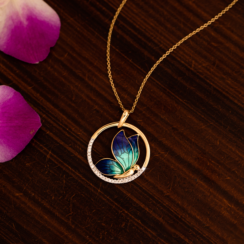 Encircle Blue Butterfly Diamond Pendant