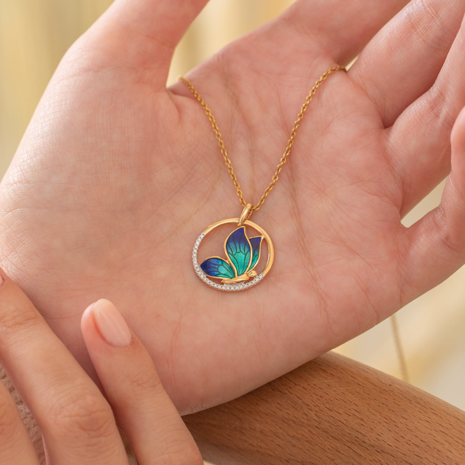 Encircle Blue Butterfly Diamond Pendant