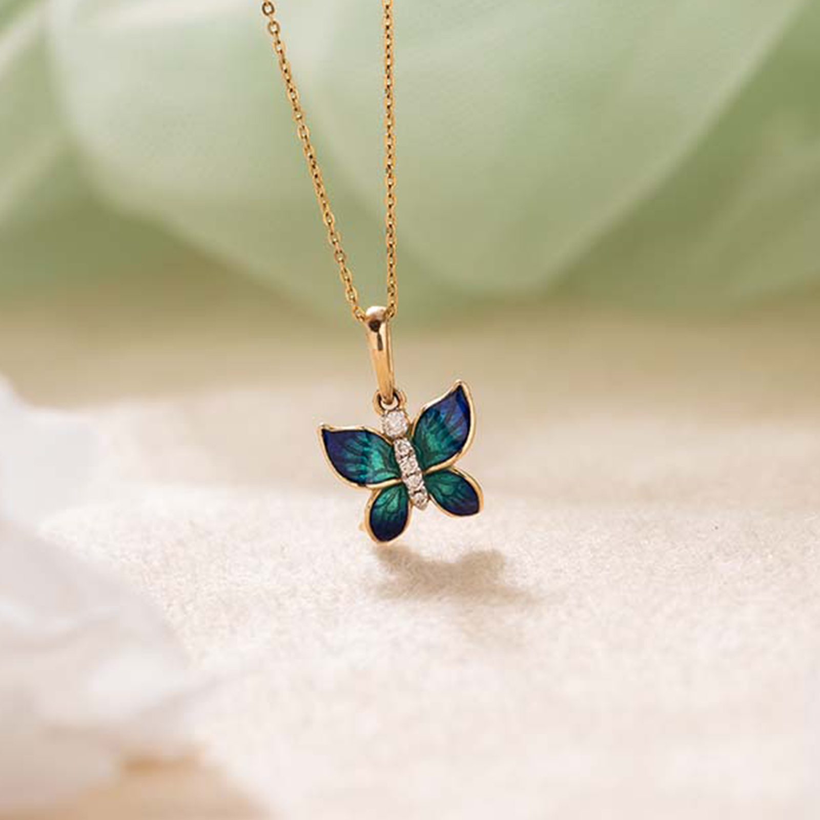 Hover Blue Butterfly Diamond Pendant