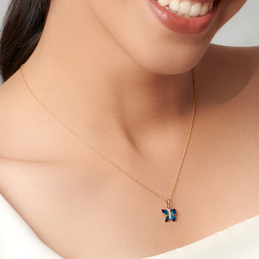 Hover Blue Butterfly Diamond Pendant