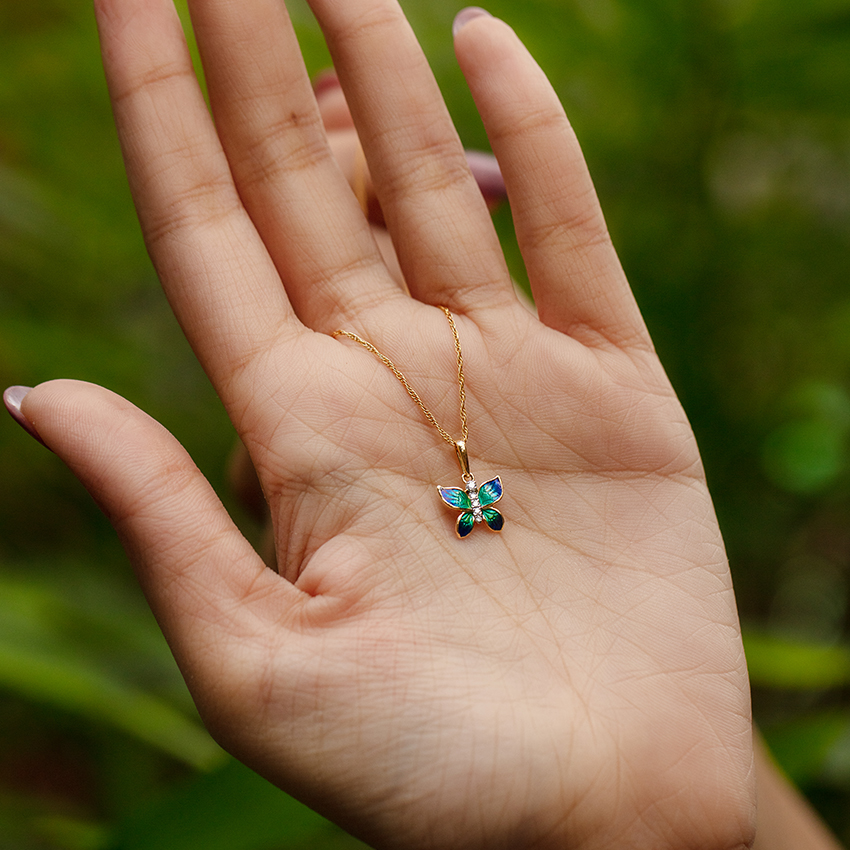 Hover Blue Butterfly Diamond Pendant